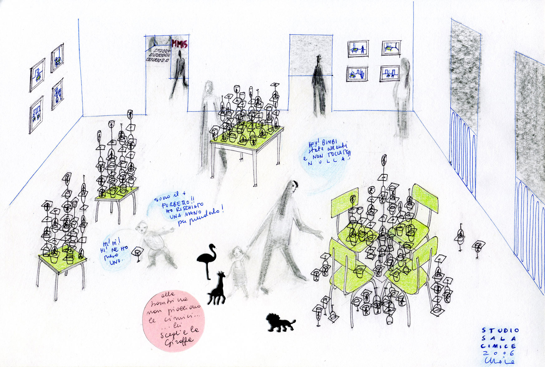 Sala cimice (Bedbug room)_2006 Pencil, crayon,pen on paper cm 21 x 29